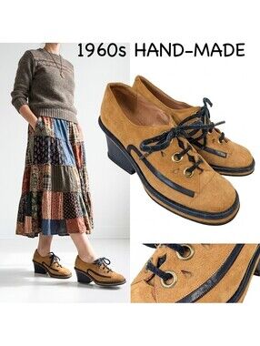 Chunky 1960s Women Heeled Oxfords Heritage Brown US 7 Boho